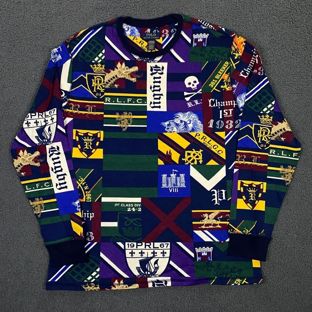 Polo Ralph Lauren Thermal Shirt Mens XL Rugby Collegiate Waffle Pajama Sleep - Picture 2 of 9